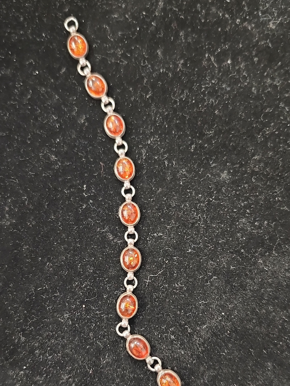 Genuine Baltic Amber and  Silver Oval Link Bracelet Cognac Gemstone